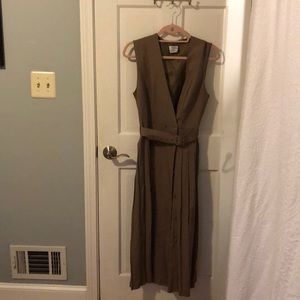 Vintage Laura Ashley pleated tan dress with belt